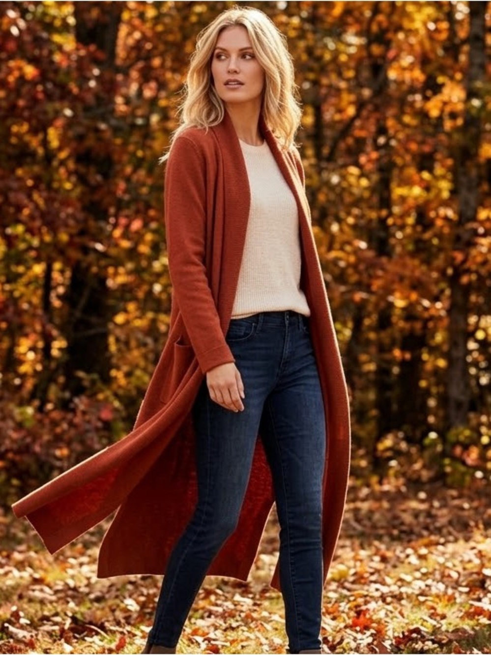 NWT MaxSport viscose bunt orange Cardigan Duster Open Front Sweater w/ Pockets
